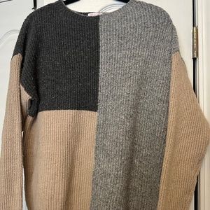 Gray and tan color block sweater